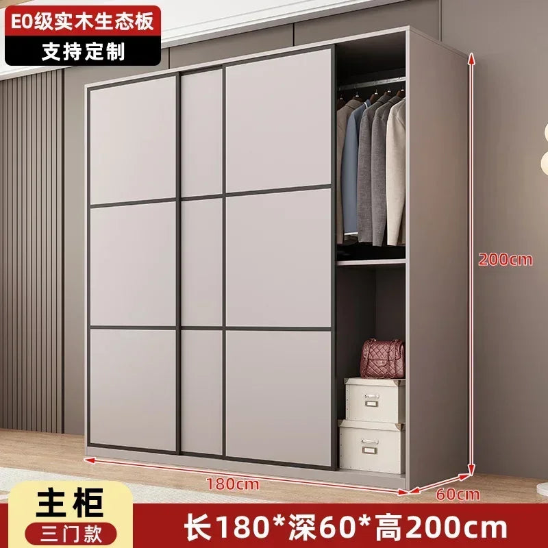 Modern Gray Wooden Wardrobe with Sliding Doors and Drawer