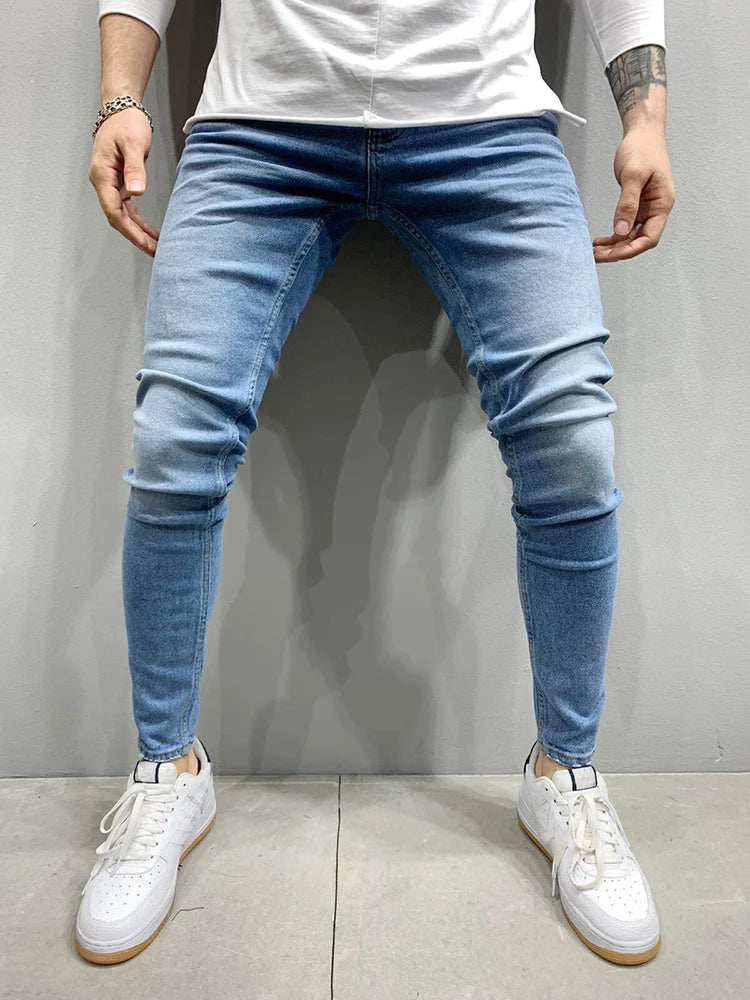 Spring Mens Black Blue Pants Pure Color Stretch Jeans Street Casual Slim Fit Trousers Male Vintage Wash Skinny Jeans for Men - Buy online at  Vibe In Cart.