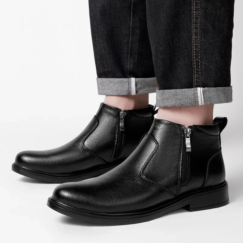 Fashion Brogue Chelsea Men Boots Classical Style Leather Ankle Boots Genuine Leather Mens Winter Plush Snow Botas Walking Shoes - Buy online at  Vibe In Cart.