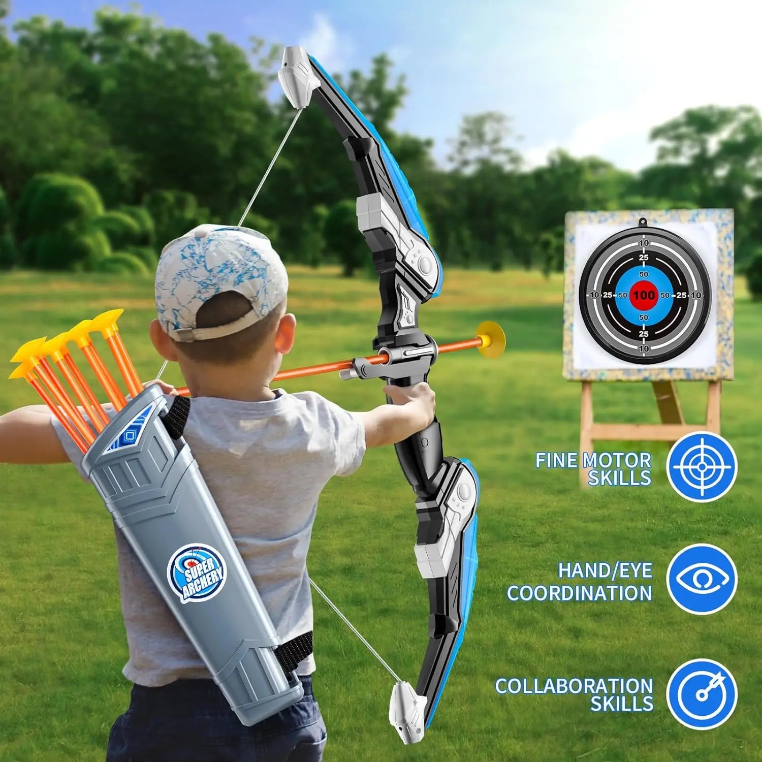 Kids Bow and Arrow Set, LED Light Up Archery Toys Set for Kids Ages 4-8 8-12, with 10 Suction Cup Arrows, Target & Quiver, Boys - Buy online at  Vibe In Cart.