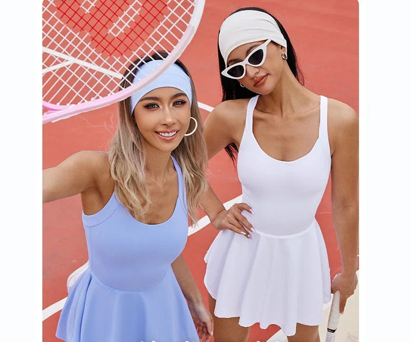 Women Tennis Dress One-Pieces Slim Fit Soft Sports Sets Golf Badminton Skorts Back Cross Tracksuits With Chest Pads Yoga Suits - Buy online at  Vibe In Cart.