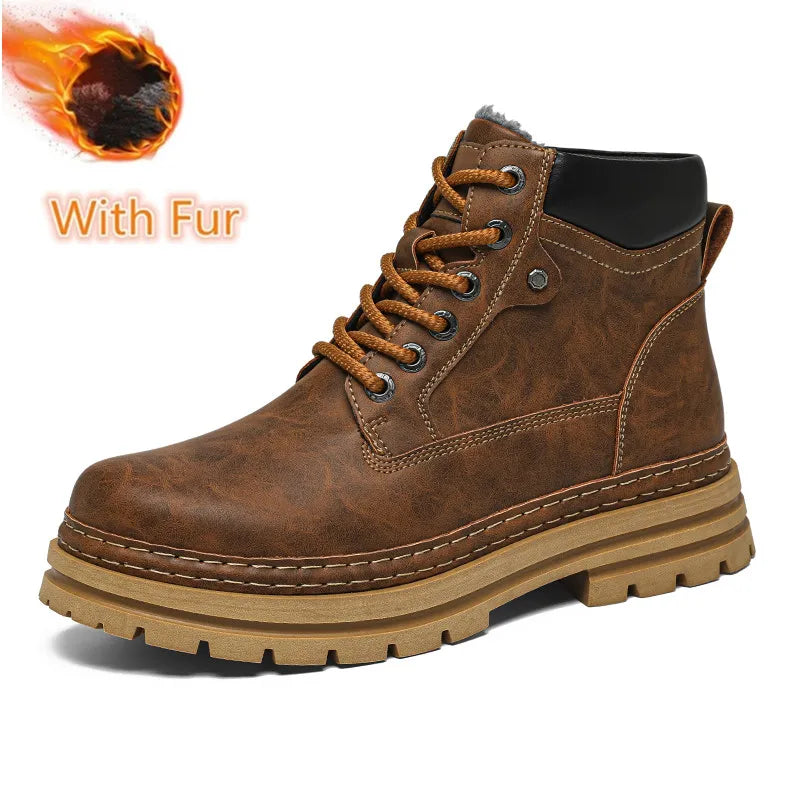 Men's Ankle Boots Lace-Up Flat Heel Bonded Leather Insole