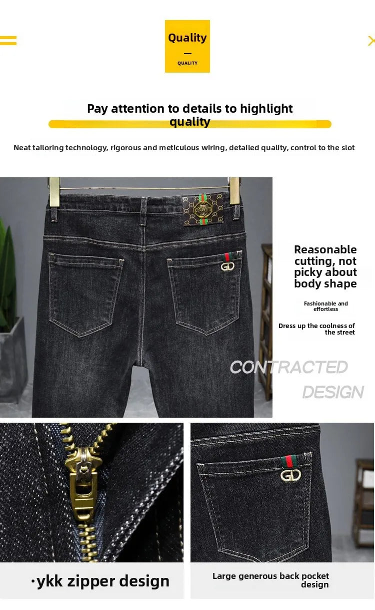 Casual Trendy Embroidered Men's Jeans Autumn winter New Arrival Slim Fit Charcoal Grey Trousers Wholesale For Fashion Lovers - Buy online at  Vibe In Cart.