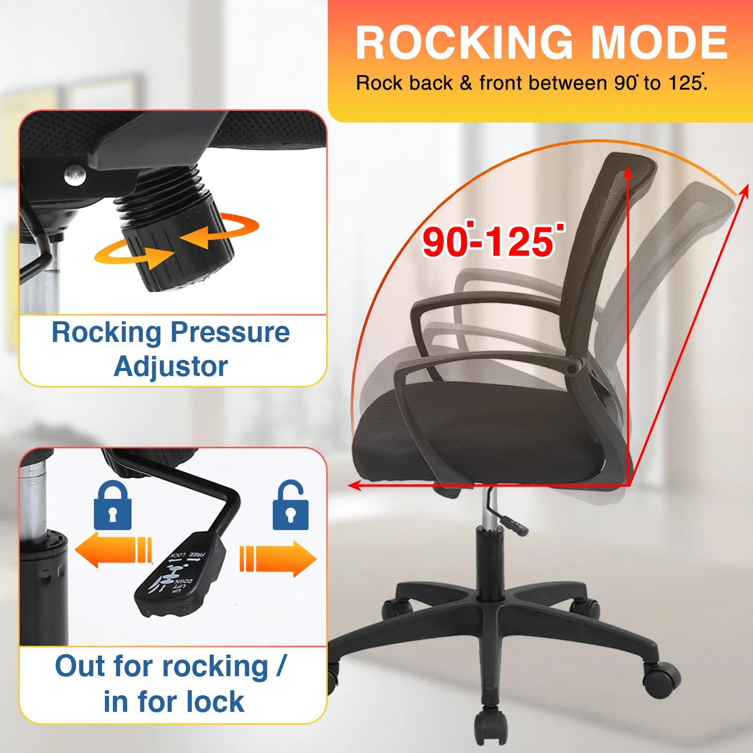 Office Chair Mesh Chair Ergonomic Computer Desk Chair Mid Back Swivel Lumbar Support with Armrest - Buy online at  Vibe In Cart.