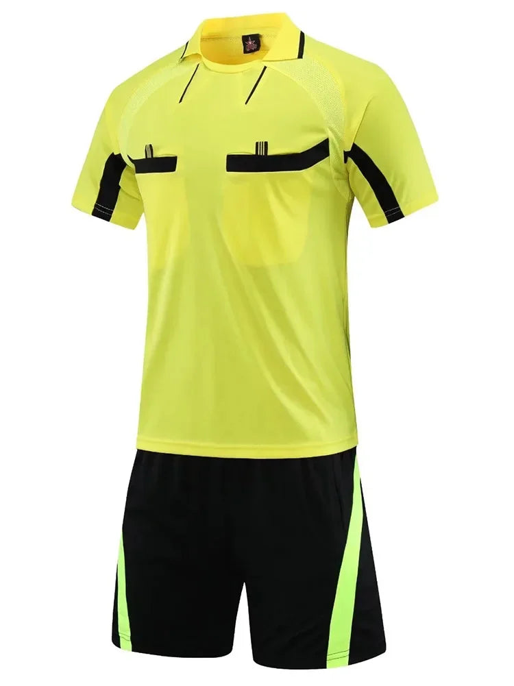 Men's Polyester Soccer Referee Uniform with Jersey and Shorts