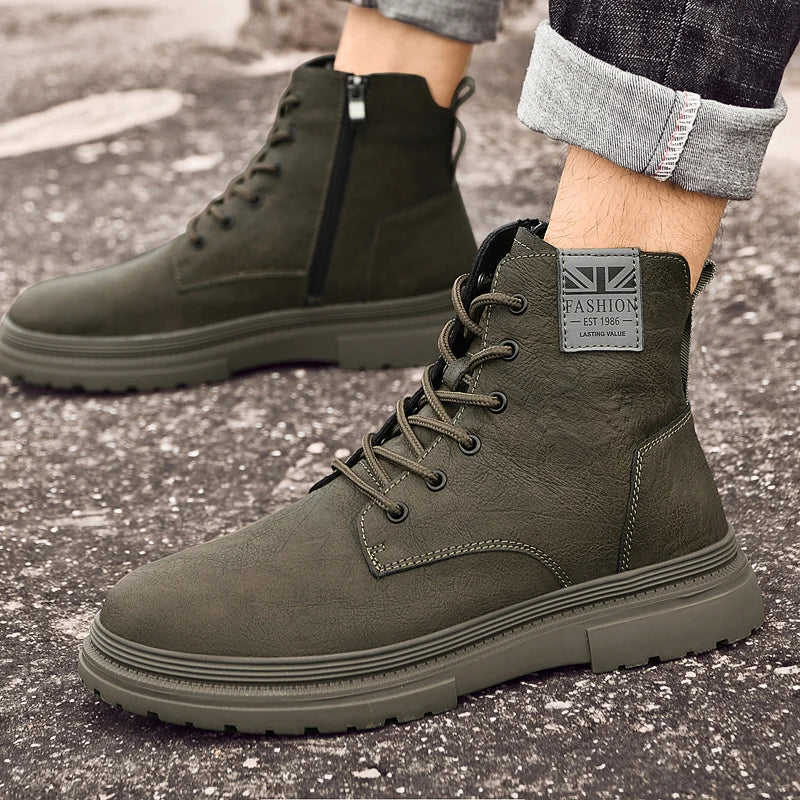 Men's Lace-Up Ankle Boots Martin Style Flat Heel