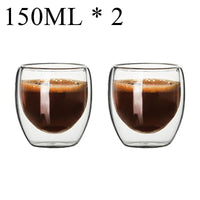 Double Wall High Borosilicate Glass Mug Set, Heat Resistant, 2-18 Pieces