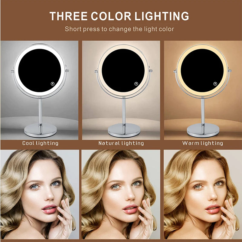 8inch 10X Magnifying LED Makeup Mirror with 3 Color Light Touch Switch Double Side USB Charging Desktop Vanity Cosmetic Mirror - Buy online at  Vibe In Cart.