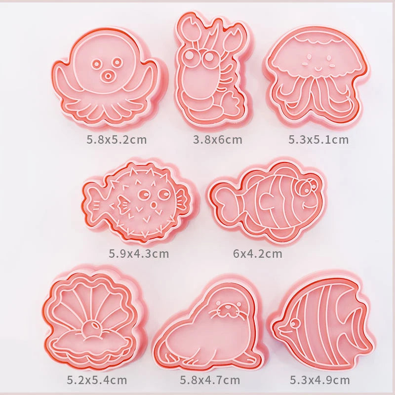 8-Piece Plastic 3D Cookie Cutters Set with Cartoon Designs