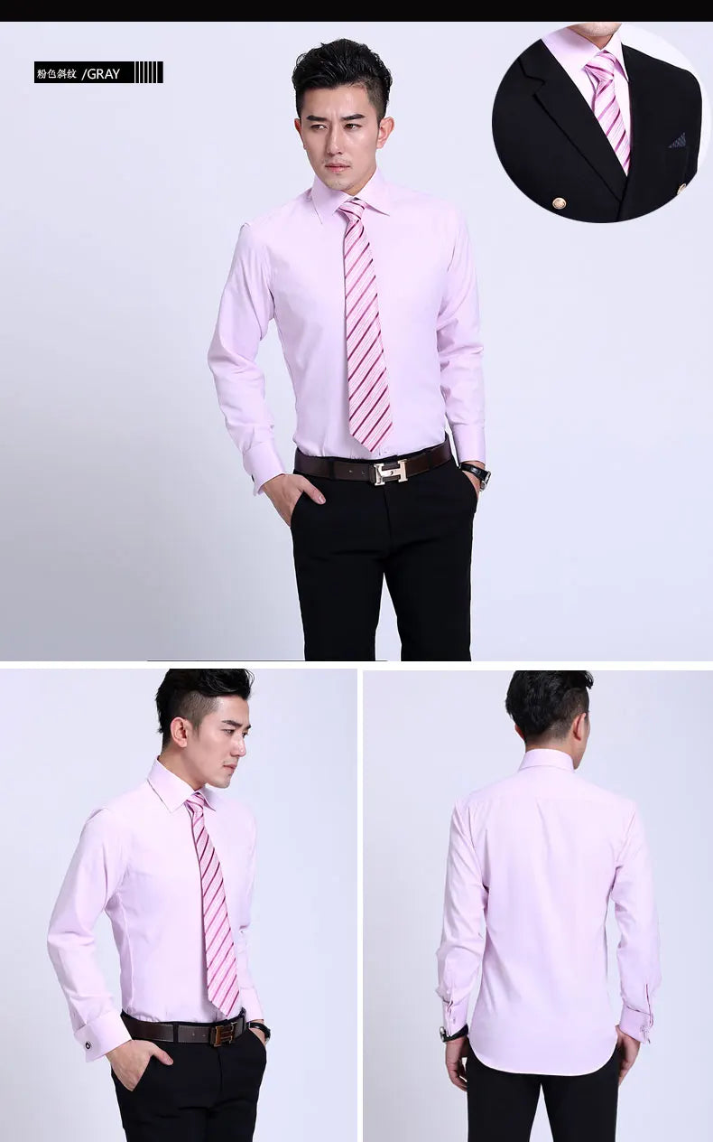 Men's French cufflinks shirt, men's slim fit long sleeved business sleeve nail free business formal men's solid color shirt - Buy online at  Vibe In Cart.