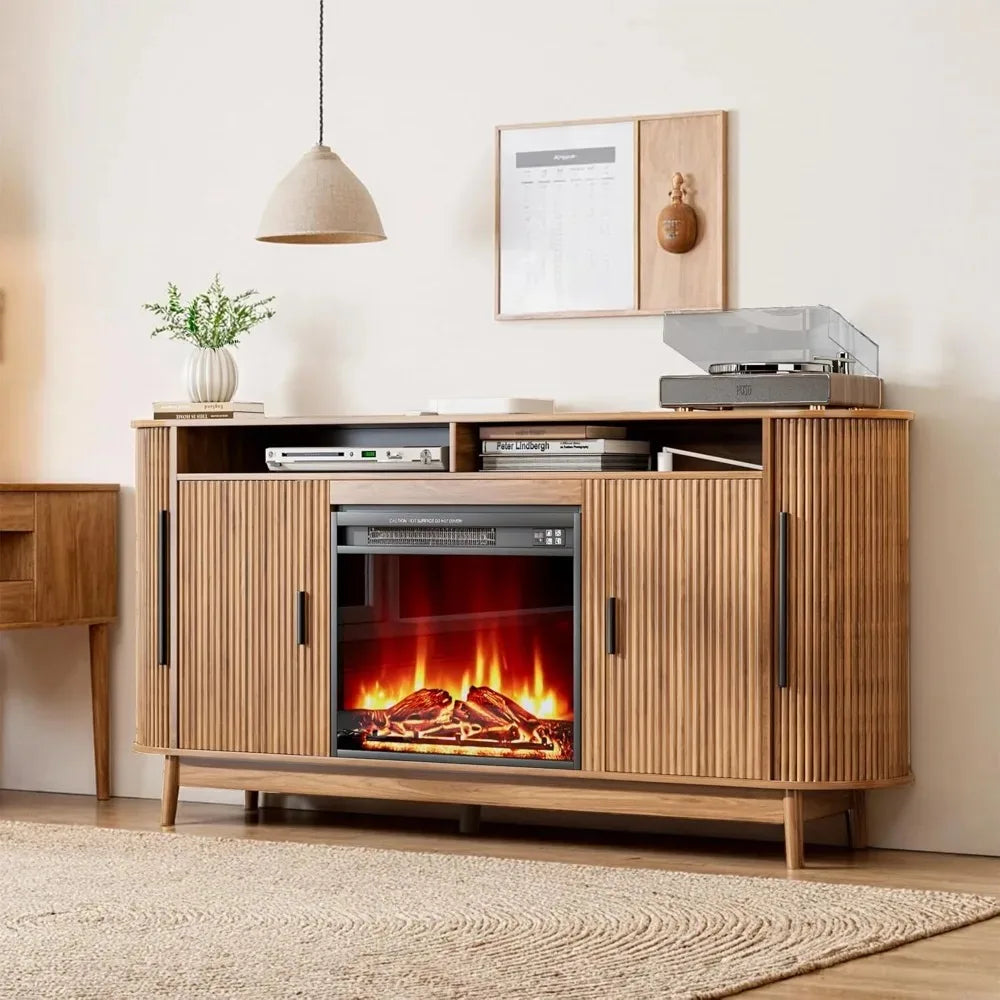 Electric Fireplace TV Stand, Modern Chic Entertainment Center for TVs Up to 80 inches, Curved Profile Design, Adjustable Shelves - Buy online at  Vibe In Cart.