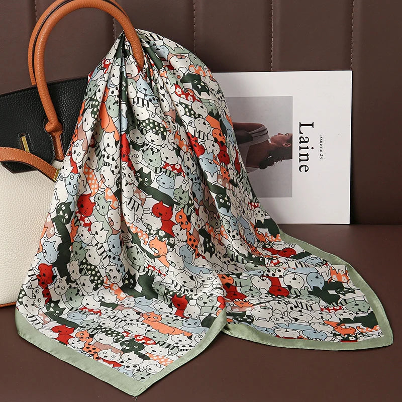 Square Satin Silk Scarf for Women, Casual All Seasons