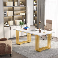 Tribesigns Modern Office Desk, 70.9" Wooden Computer Desk,Executive Desk with Gold Metal Legs, Large Workstation Home Office - Buy online at  Vibe In Cart.