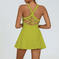 Women's Slim Fit Nylon Tennis Dress With Skorts And Chest Pads