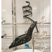 Fashion High Heels Sandals Women Shiny Crystal Tassel Snake Shaped Winding Wedding Shoes Summer Pointed Toe Stiletto Sandalias - Buy online at  Vibe In Cart.