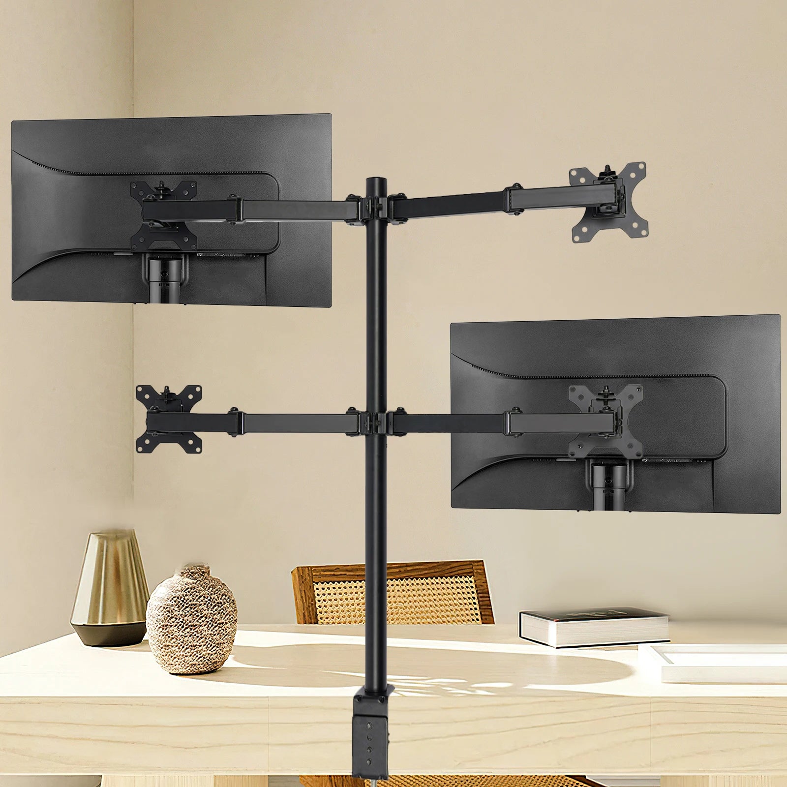 Adjustable Height Monitor Arm for 10-27 Inch Screens with 360 Degree Rotation in Black