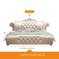 Modern Wood Bed with Storage and Genuine Leather Surface