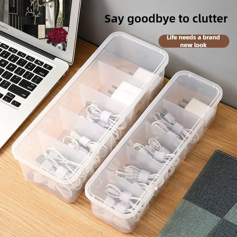 Transparent Plastic Cable Storage Box With Lid And Grid