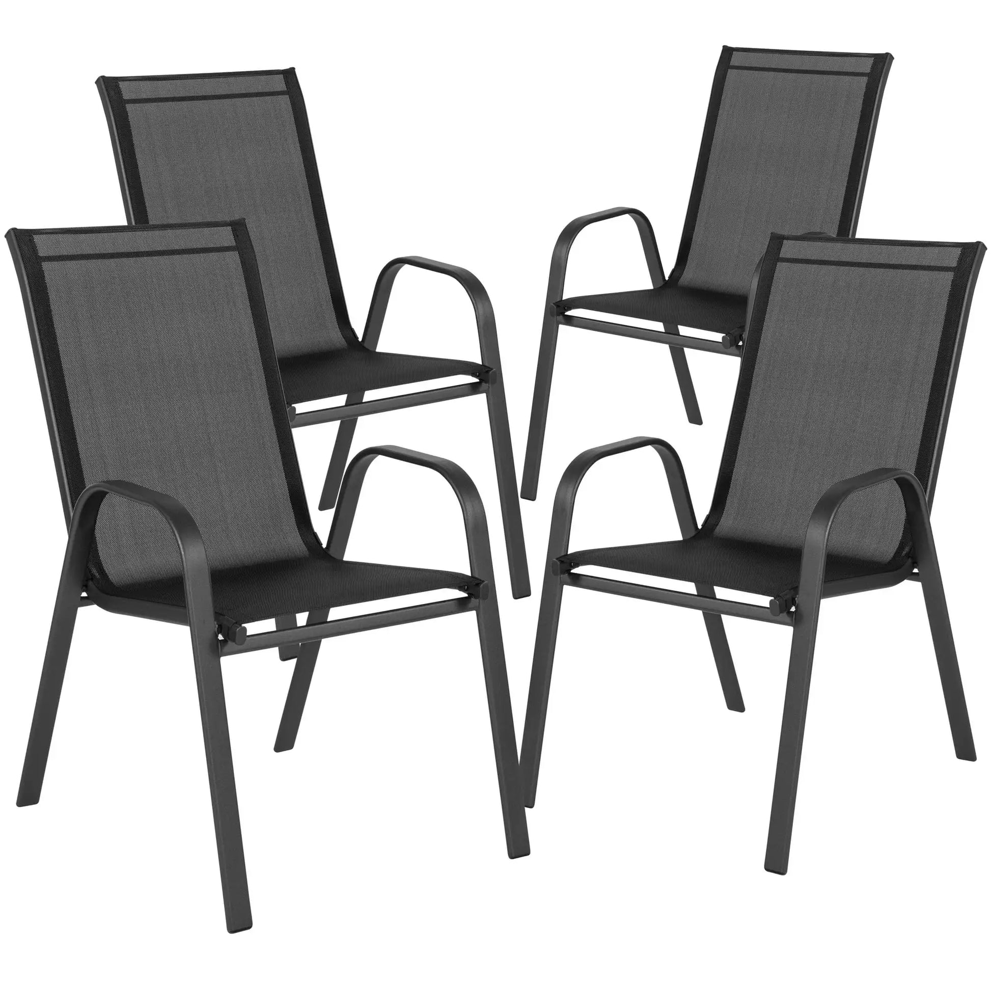 4 Metal Outdoor Chair Set Stackable Patio Textilene Dining Chair Stack Metal Frame Set of 4, Load Weight 150kg, Black,Brown,Gray - Buy online at  Vibe In Cart.