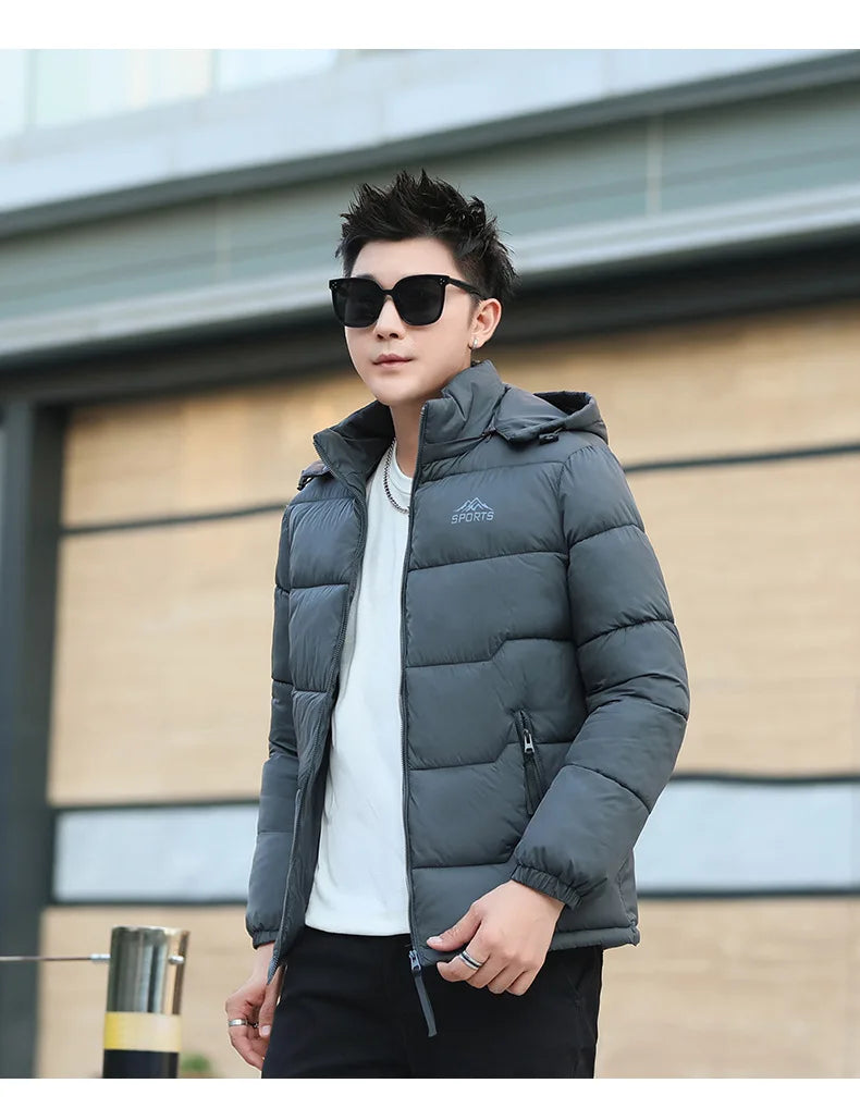 Men's Hooded Thermal Windproof Winter Jacket with Detachable Hood