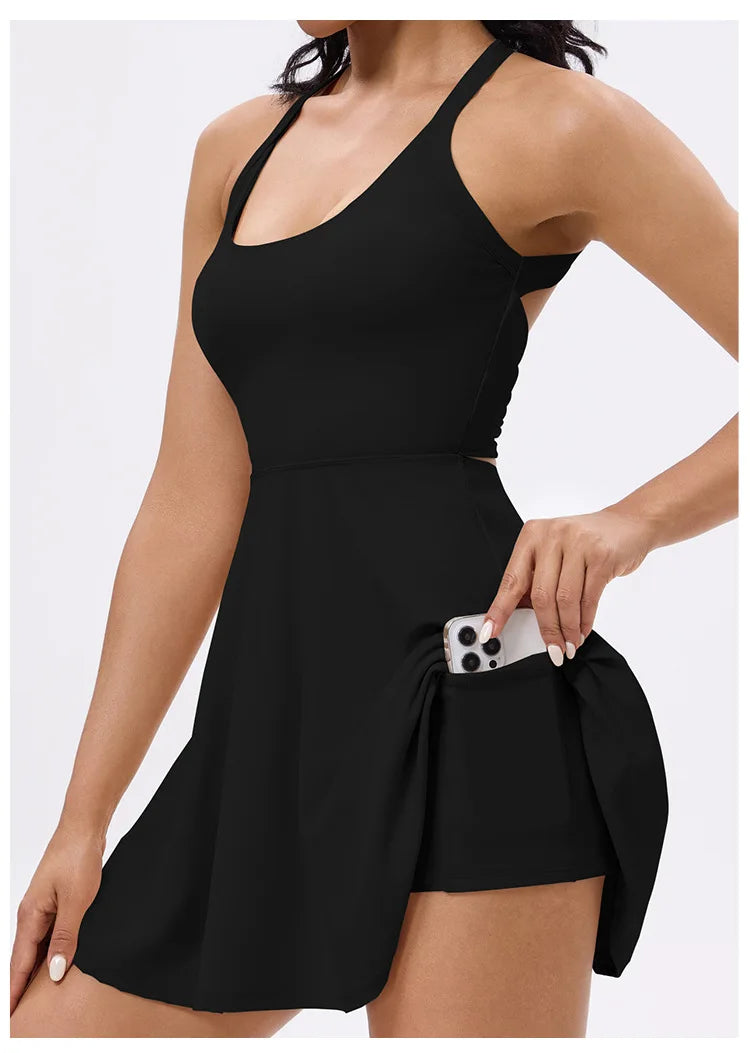 Tennis Dress with Shorts Badminton Clothing 2025 Golf Wear Dress with Shorts Underneath Workout Outfit 1pc Padded  Sport Dress