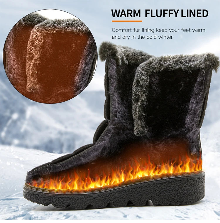 Boots Waterproof Fur Boots For Snow Women's Winter Shoes Low Heels Women Middle Boots Winter Footwear Warm Combat Shoes Woman - Buy online at  Vibe In Cart.