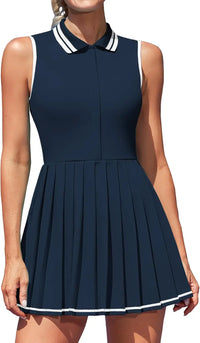Anfilia Women Tennis Dress Polo Half Zipper Pleated with Built in Bra Separate Shorts One-Piece Slim Fit with Pockets Golf Dress - Buy online at  Vibe In Cart.