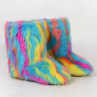 Y2K Fluffy Mid-calf Boots Winter Women Fashion Snow Boots Warm Cotton Shoes - Buy online at  Vibe In Cart.