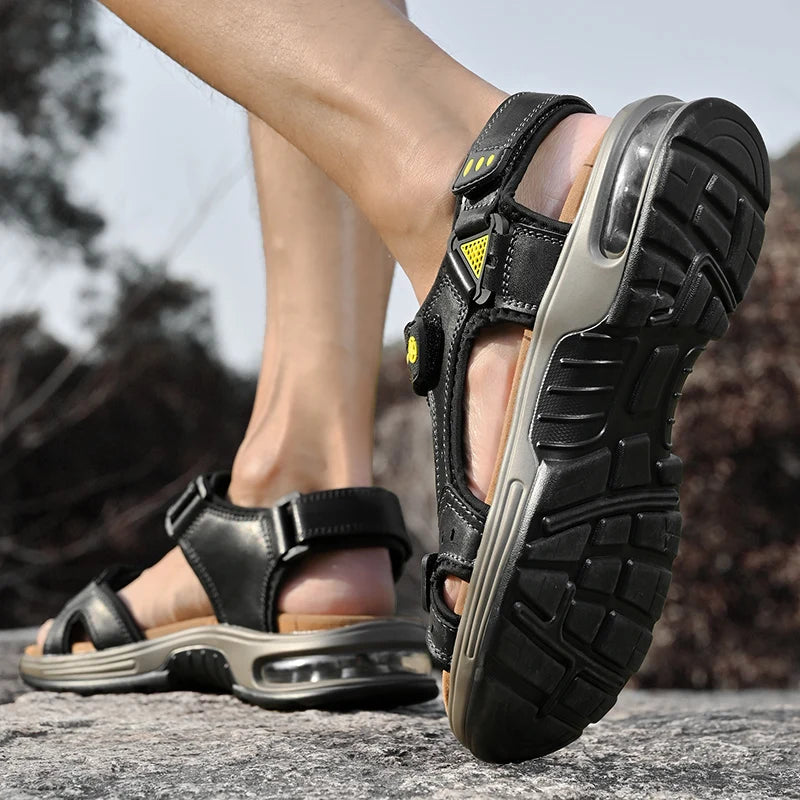 New Summer Genuine Leather Men Sandals Fashion Design Breathable Casual Shoes Men Soft Bottom Outdoor Beach Sandals Big Size 46 - Buy online at  Vibe In Cart.