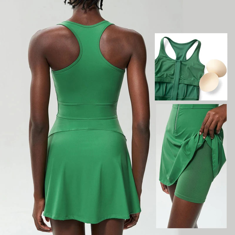 One Piece Tennis Dress Women Summer Solid Color Outdoor Running Skirt Breathable Quick Dry Jumpsuit Breathable Gym Clothes - Buy online at  Vibe In Cart.