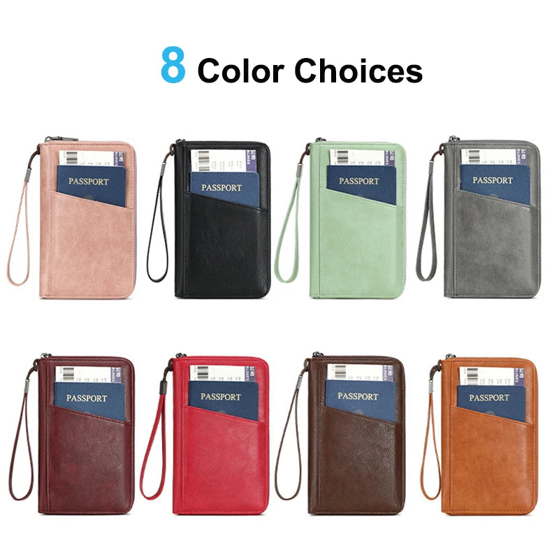 Multifunctional Travel Passport Wallet with RFID Protection in Microfiber Leather