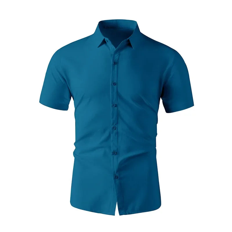 Men's Short Sleeved Solid Color Polyester Casual Shirt