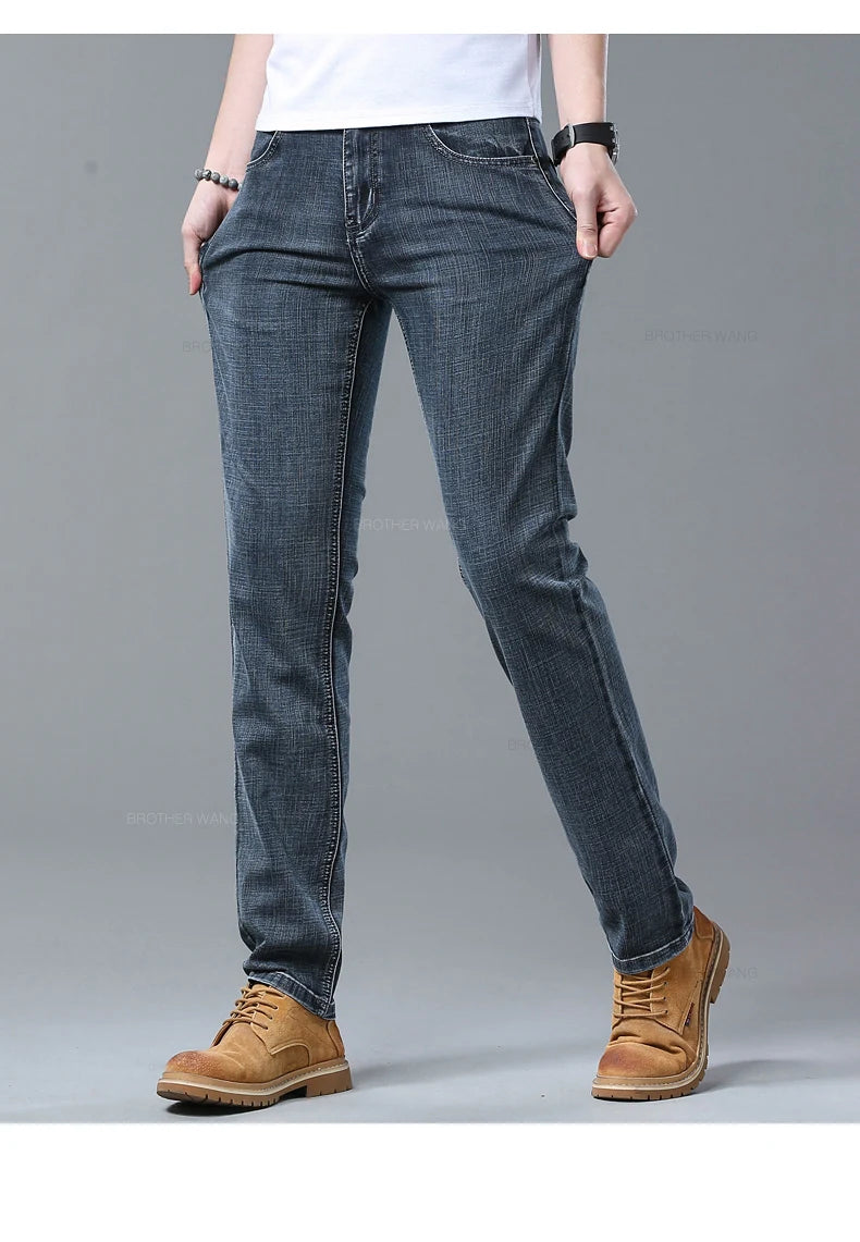 Spring Men's Light Blue Slim Casual Stretch Denim Jeans