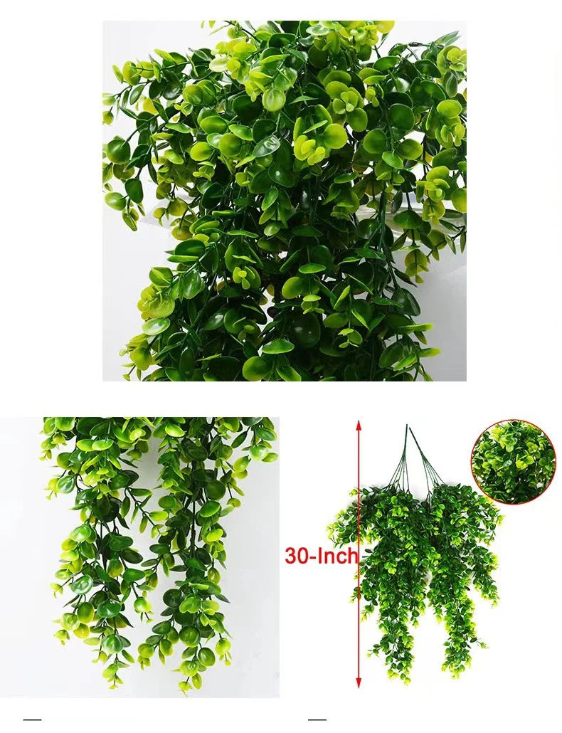 2Pcs Artificial Hanging Plants Fake Hanging Plant Faux Eucalyptus Leaf Greenery Vine Outdoor UV Resistant Plastic Plants - Buy online at  Vibe In Cart.