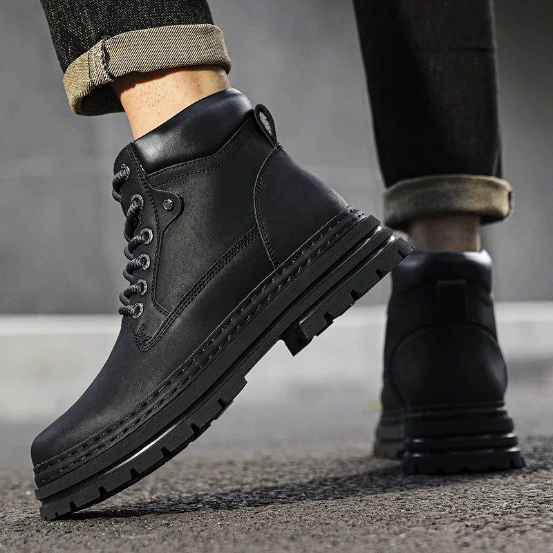 Leather Ankle Boots Stylish Walking Shoes Outdoor Men Casual Footwear Winter Plush Snow Boots New Trendl Mens High Top Shoes - Buy online at  Vibe In Cart.