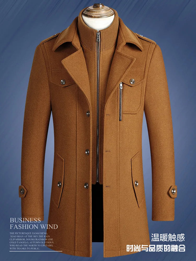 2025 new winter men's woolen coat, men's brand jacket, middle-aged double-shoulder long woolen windbreaker coat in European size - Buy online at  Vibe In Cart.