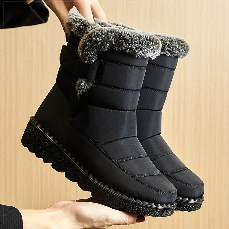 Boots Waterproof Fur Boots For Snow Women's Winter Shoes Low Heels Women Middle Boots Winter Footwear Warm Combat Shoes Woman - Buy online at  Vibe In Cart.