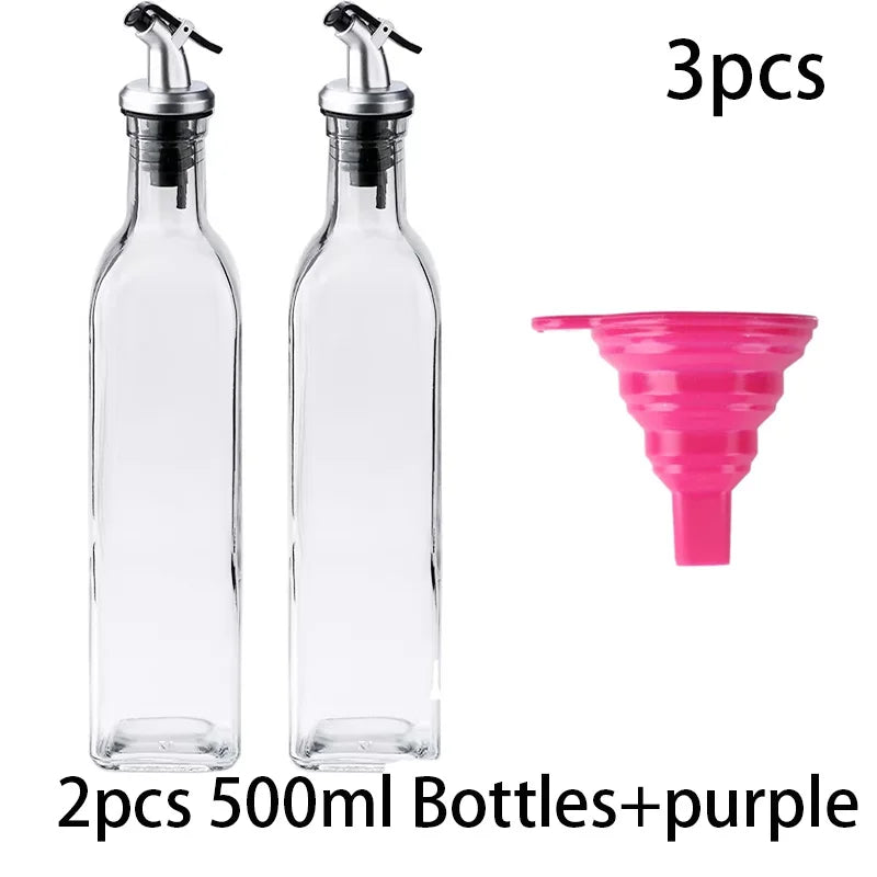 Glass Olive Oil Dispenser Bottle with Silicone Funnel for Kitchen