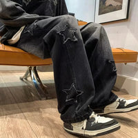 Star Embroidery Straight Casual Men Jeans Gothic Neutral New Wide Leg Loose Hip-hop Fashion Youth Streetwear Denim Trousers Y2K - Buy online at  Vibe In Cart.
