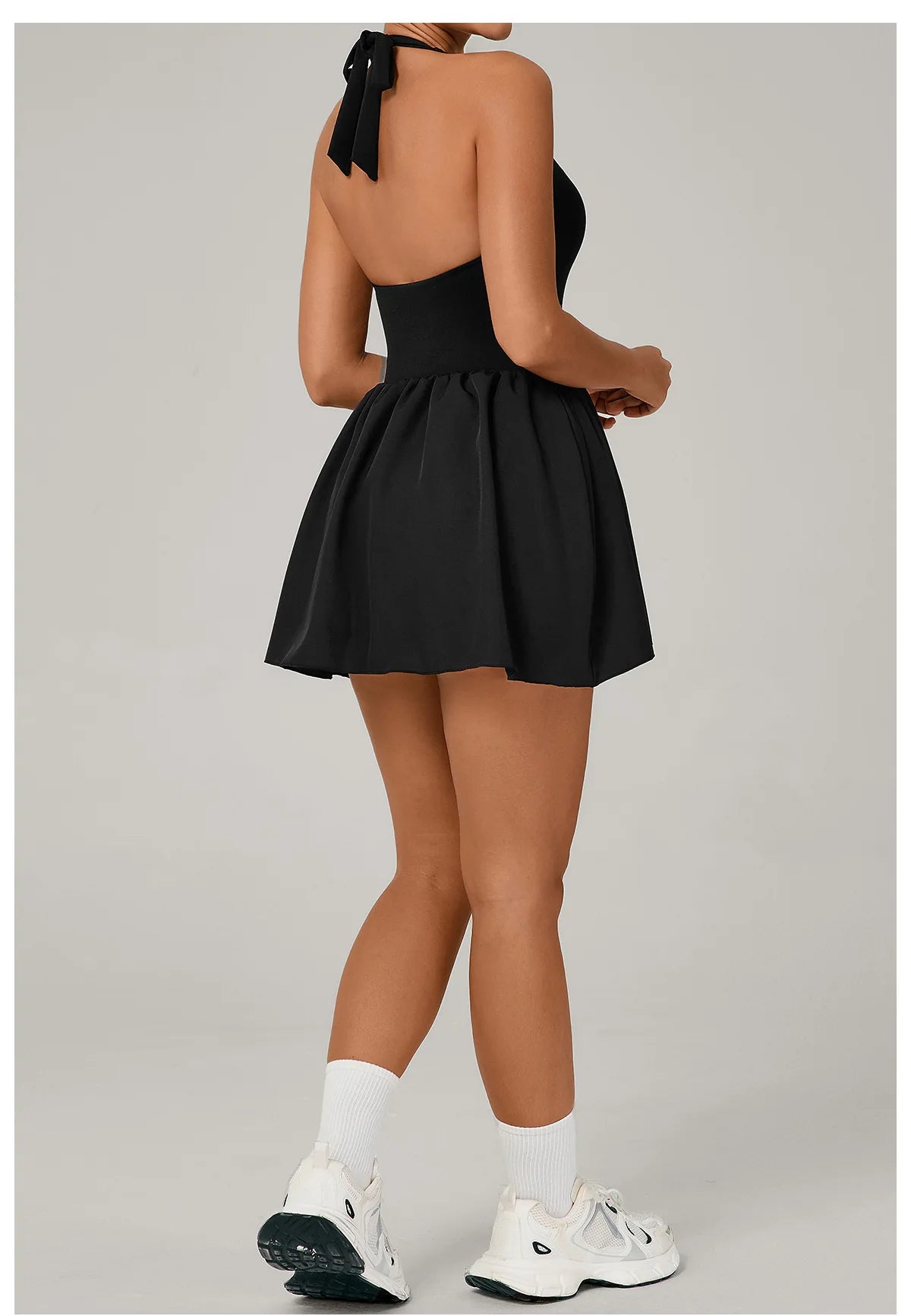 Hanging Neck Tennis Dress Women Solid Color Sleeveless Sports One Piece Pocket Suits Outdoor Running Fitness Yoga Golf Dresses