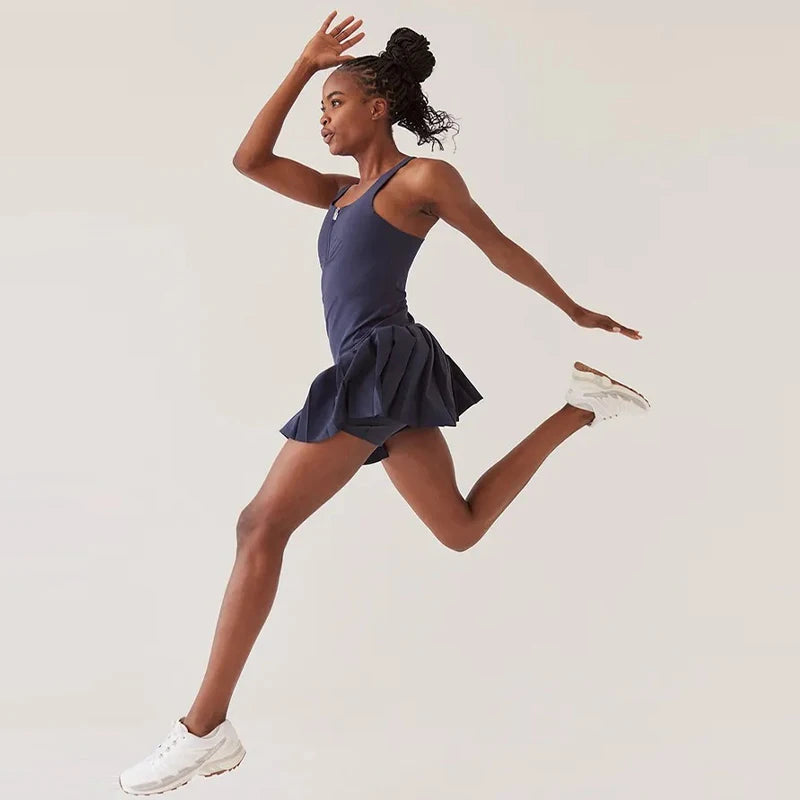 Sean Tsing® Golf Dresses with Safety Pants Women Sleeveless Zipper Sport Dress for Tennis Badminton Baseball Athletic Outfits