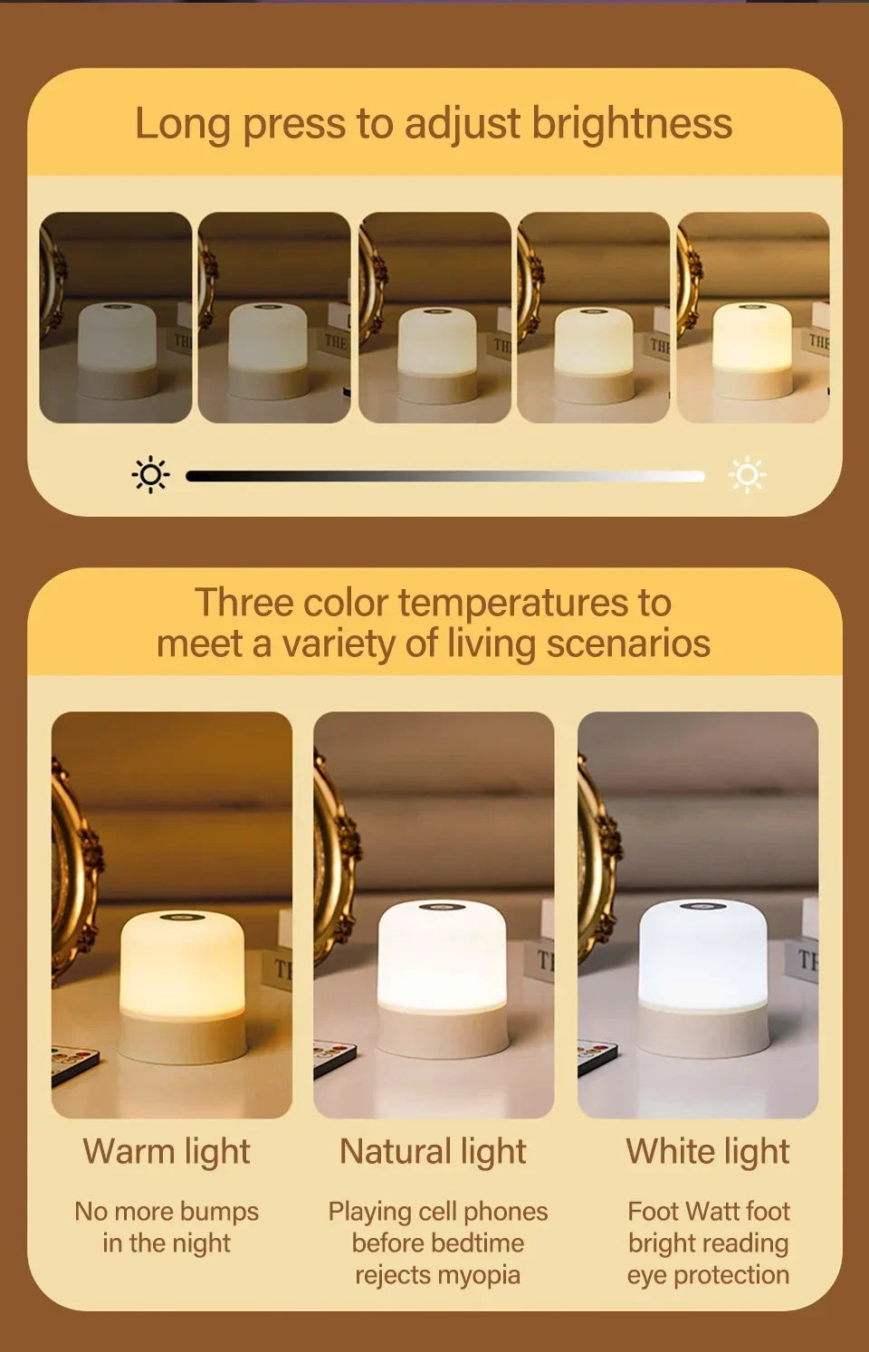 Rechargeable Led Night Light with Remote Control Touch Switch Table Lamp for Reading Bedroom White RGB Color Dimmable Portable - Buy online at  Vibe In Cart.