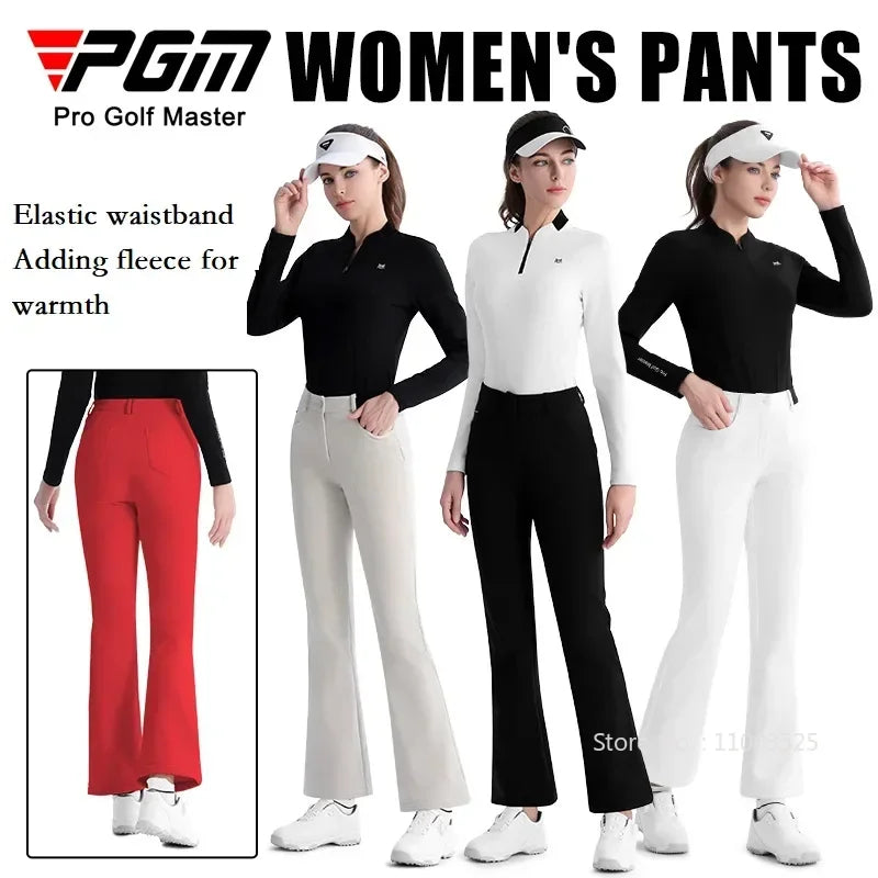 Women's Elastic High Waist Fleece Golf Pants for Winter