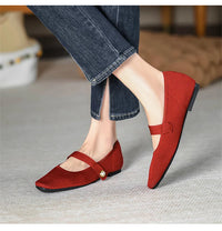 Women's Ankle Strap Weaving Ballerina Flats with Pearl