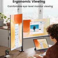 Freestanding Dual Monitor Stand with Height Adjustment, Tilt, Swivel, Rotation up to 27 Inches