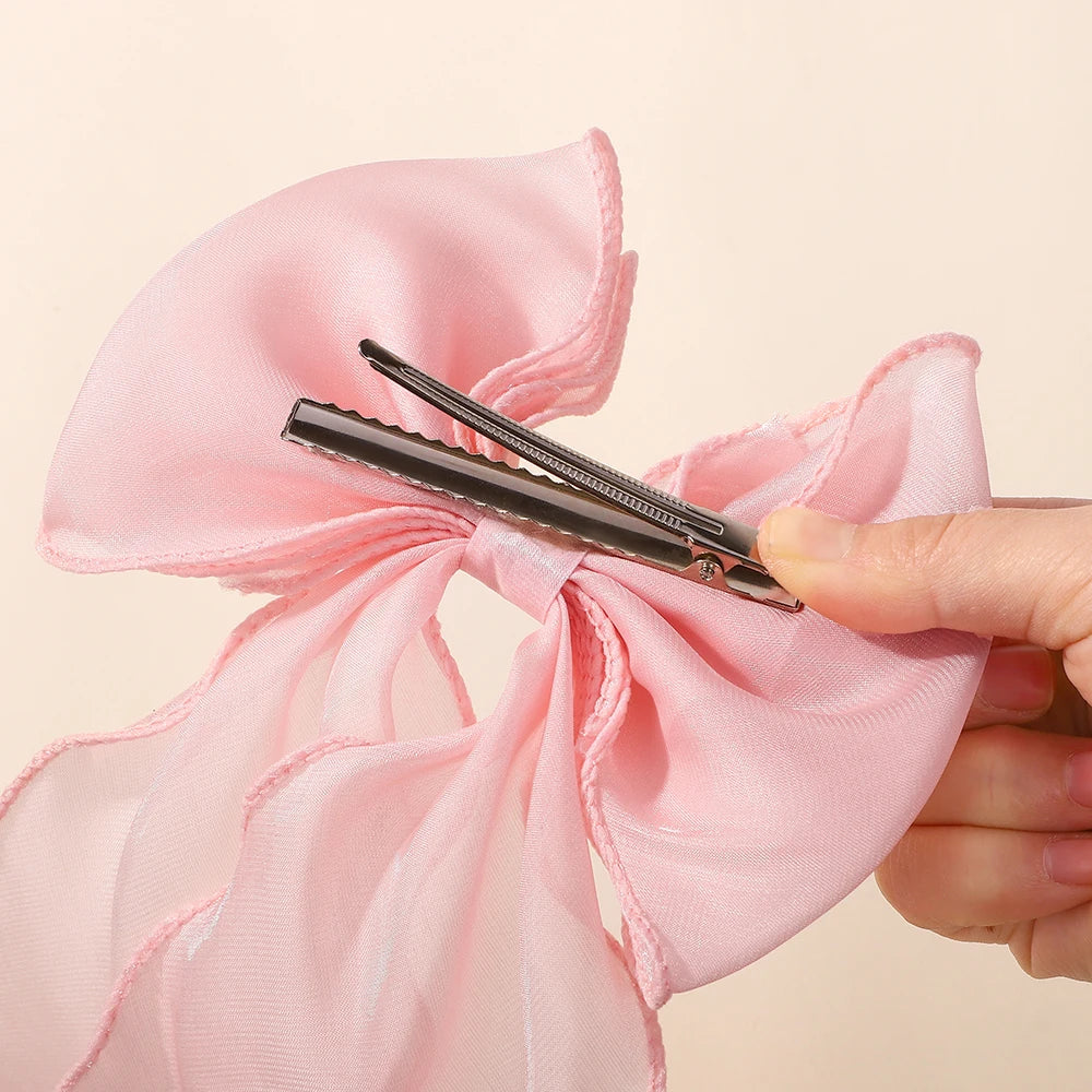 Polyester Chiffon Alloy Hair Barrettes for Girls with Big Bow