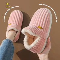 Women's Winter Short Plush Lined Faux Fur Slippers with Low Heel