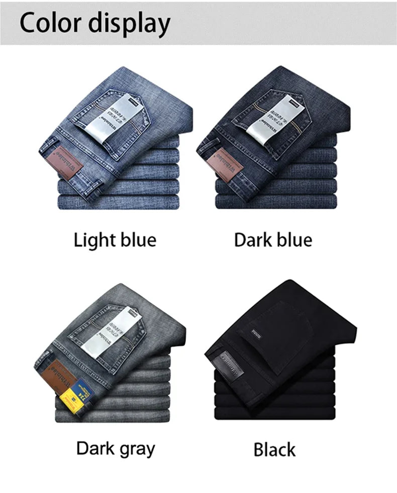 Wthinlee New Business Men's Jeans fleece Casual Straight Stretch Fashion Classic Blue Black Work Denim Trousers Male  Clothing - Buy online at  Vibe In Cart.