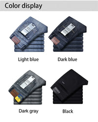 Wthinlee New Business Men's Jeans fleece Casual Straight Stretch Fashion Classic Blue Black Work Denim Trousers Male  Clothing - Buy online at  Vibe In Cart.