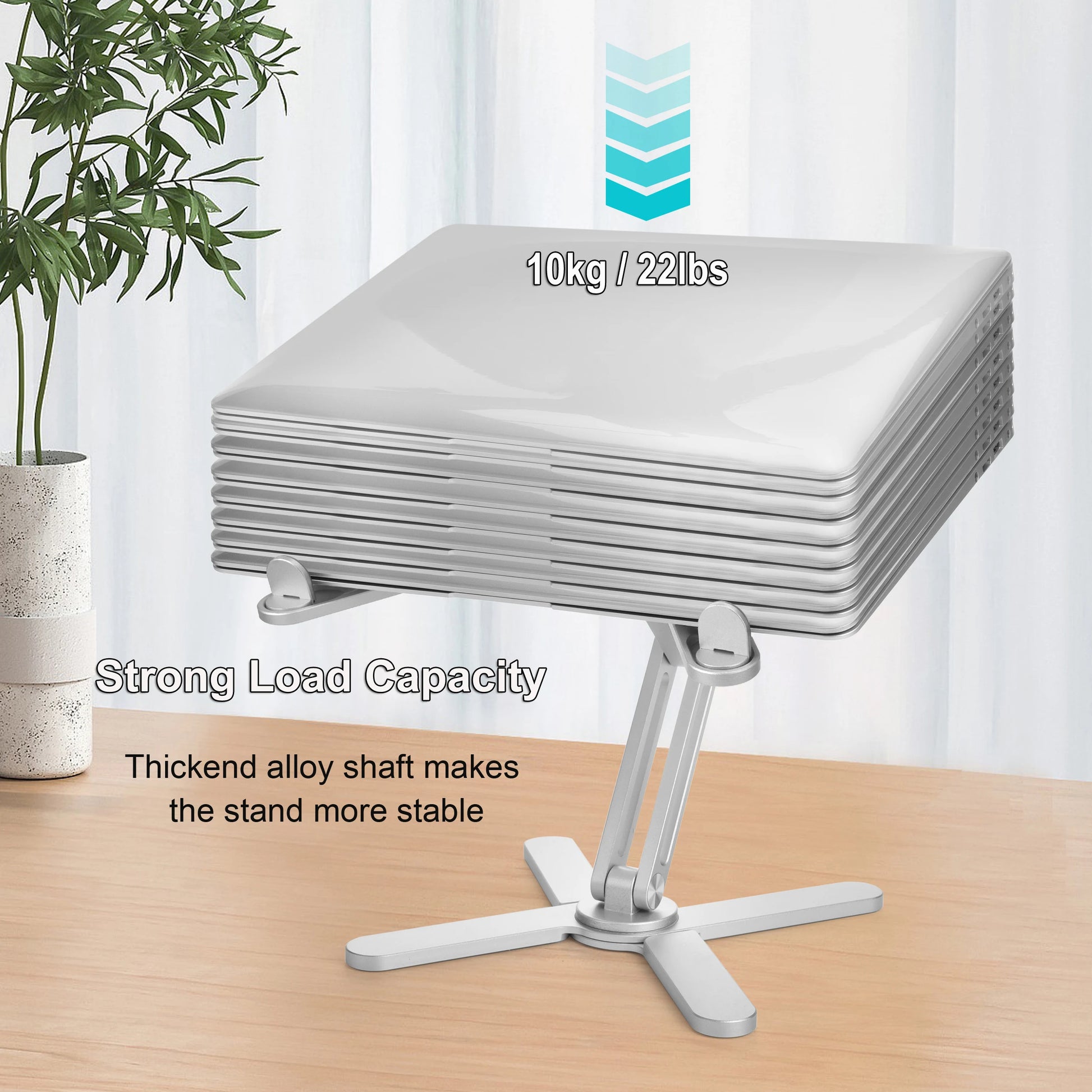 Adjustable Foldable Aluminum Laptop Stand for 10-17 Inch Laptops and Tablets in Gray Silver